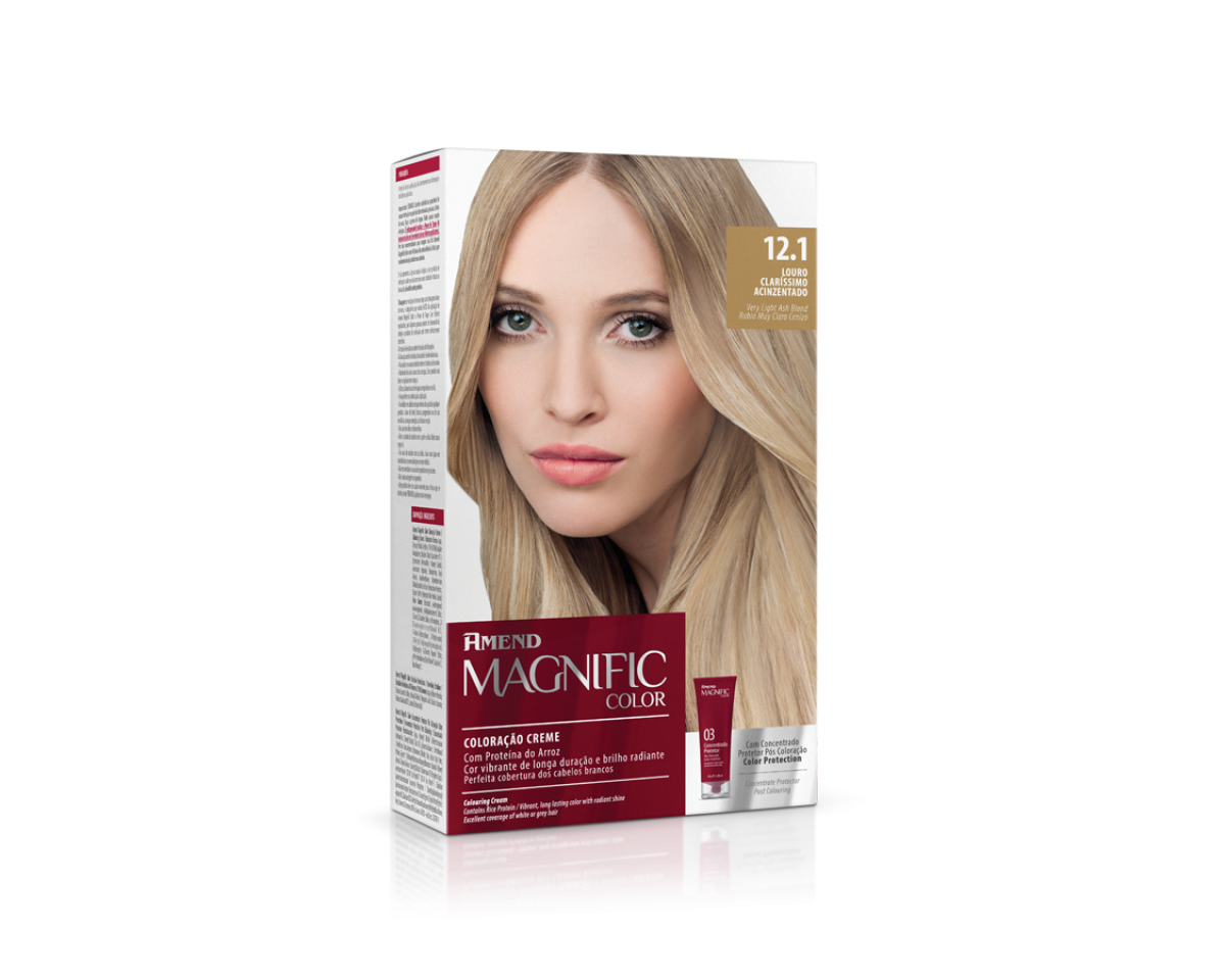 Coloração Creme 12.1 Louro Claríssimo Acinzentado Magnific Color Amend – Kit