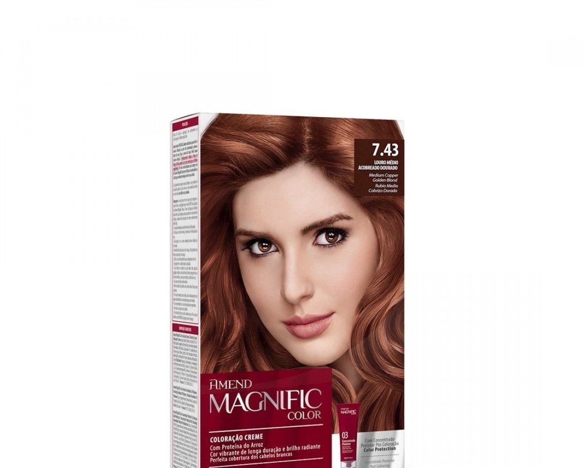 Coloração Creme 7.43 Louro Médio Acobreado Dourado Magnific Color Amend – Kit