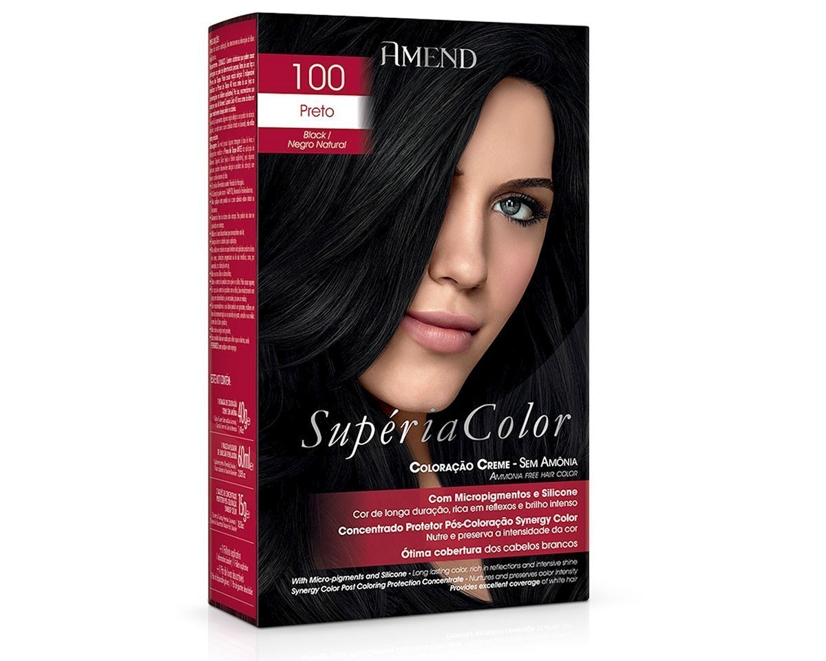 Coloração Creme Sem Amônia 100 Preto Amend Superia Color - Kit