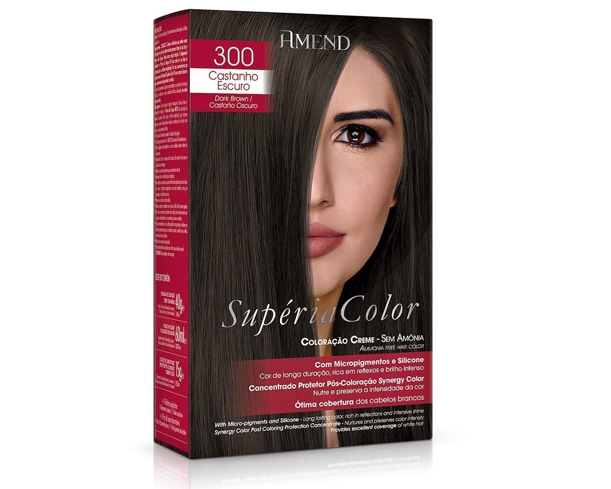 Coloração Creme Sem Amônia 300 Castanho Escuro Amend Superia Color - Kit
