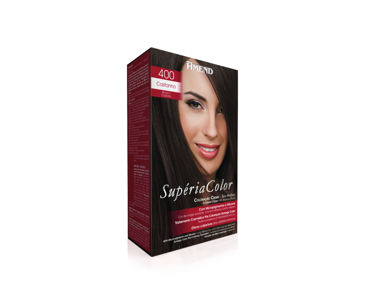 Coloração Creme Sem Amônia 400 Castanho Amend Superia Color - Kit