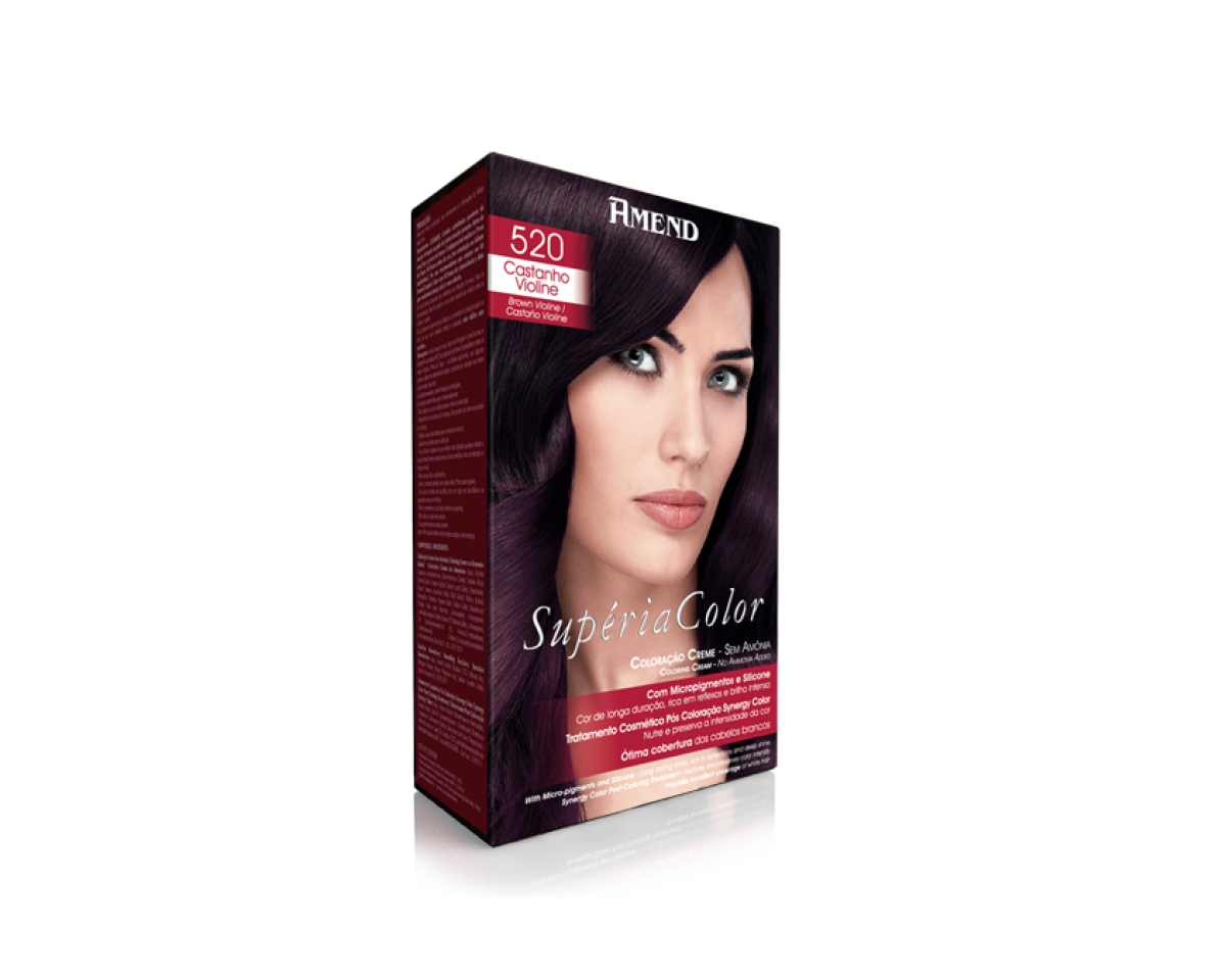 Coloração Creme Sem Amônia 520 Castanho Claro Violeta Amend Superia Color - Kit