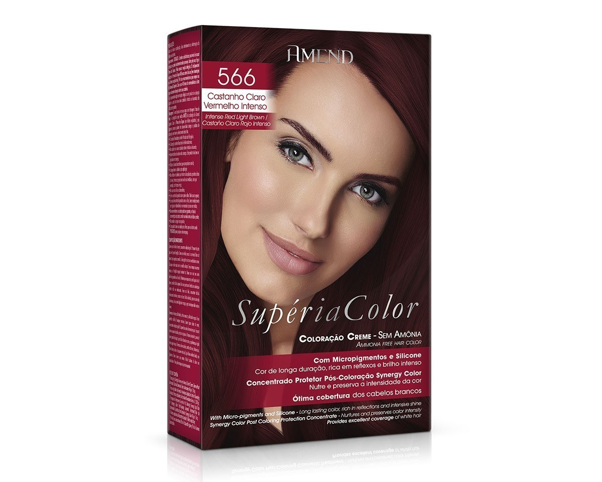 Coloração Creme Sem Amônia 566  Castanho Claro Vermelho Intenso Amend Superia Color - Kit