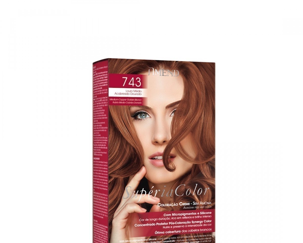 Coloração Creme Sem Amônia 743 Louro Médio Acobreado Dourado Amend Superia Color - Kit