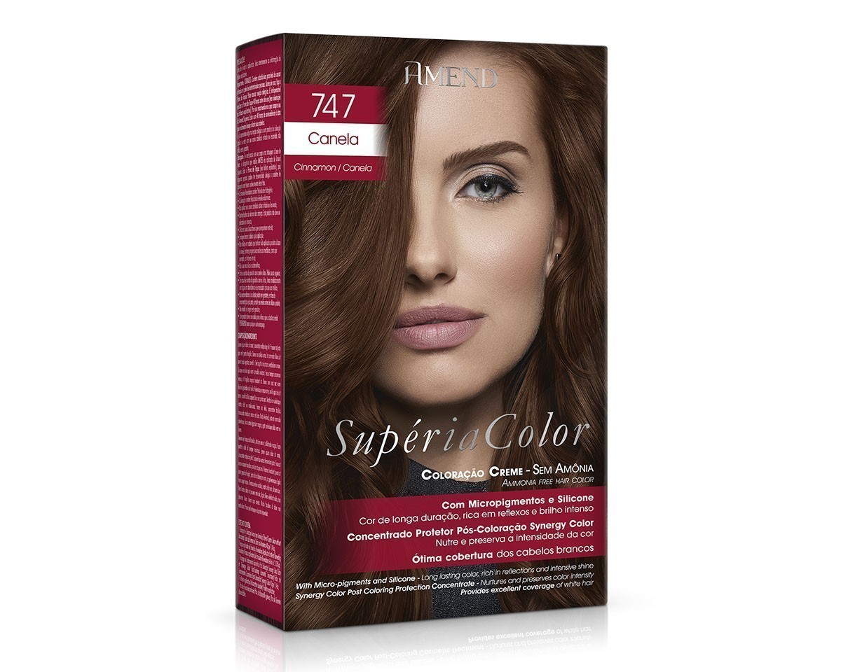 Coloração Creme Sem Amônia 747 Canela Amend Superia Color - Kit