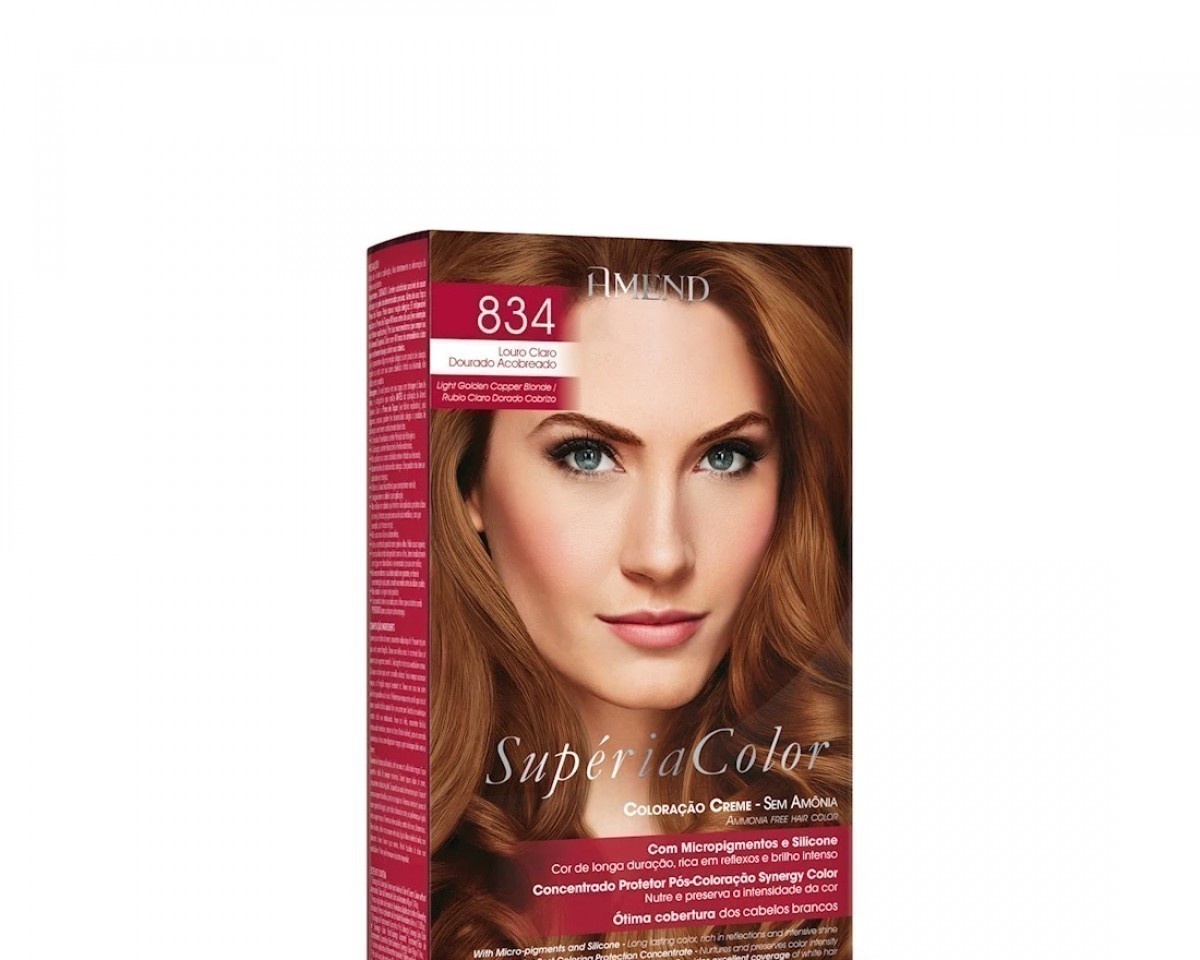 Coloração Creme Sem Amônia 834 Louro Claro Dourado Acobreado Amend Superia Color - Kit